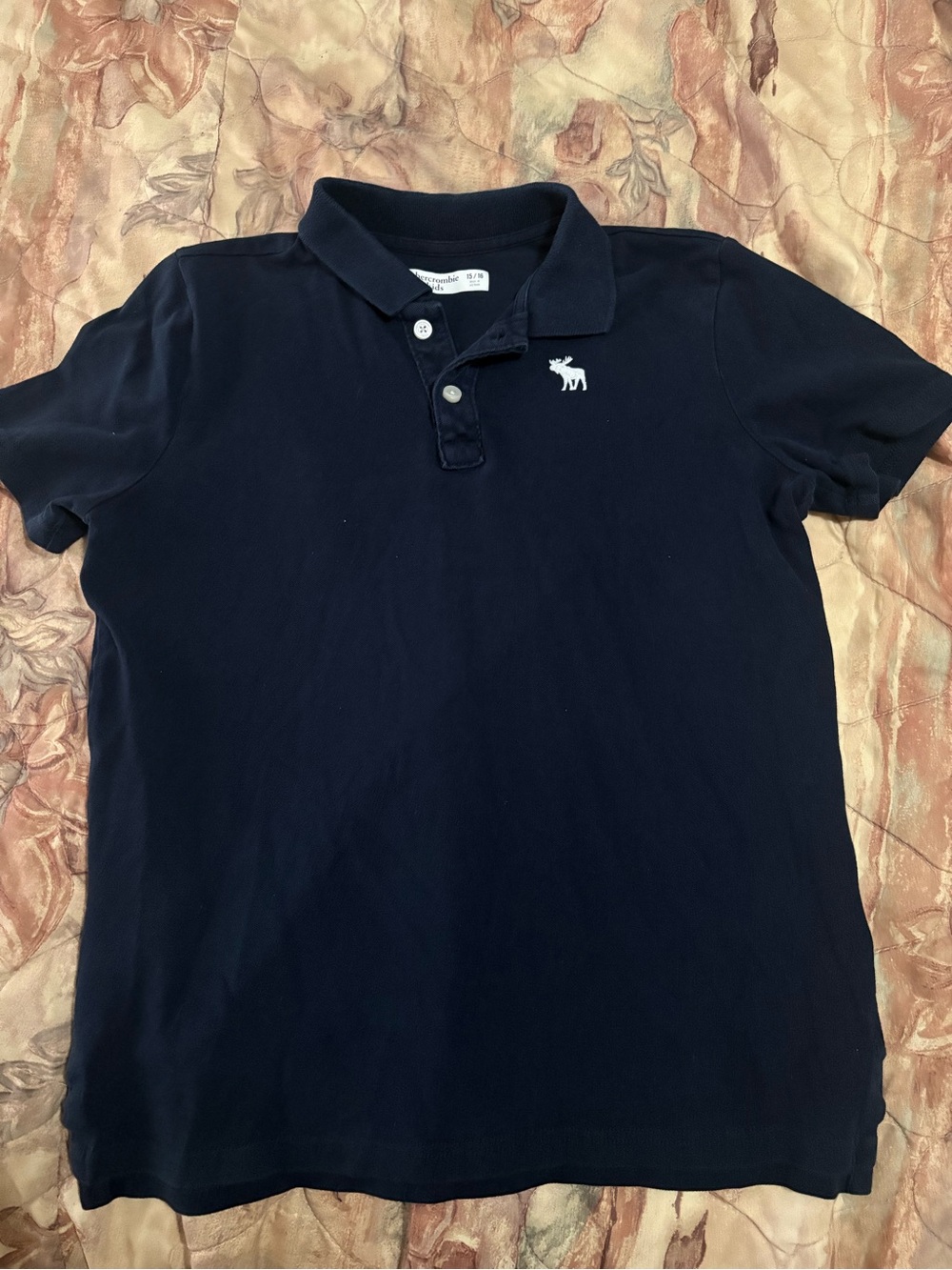 abercrombie kids Navy Polo Shirt with White Moose Logo